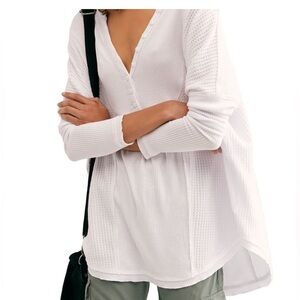 Free people Leo Thermal Henley Oversized Long Sleeves Top Small